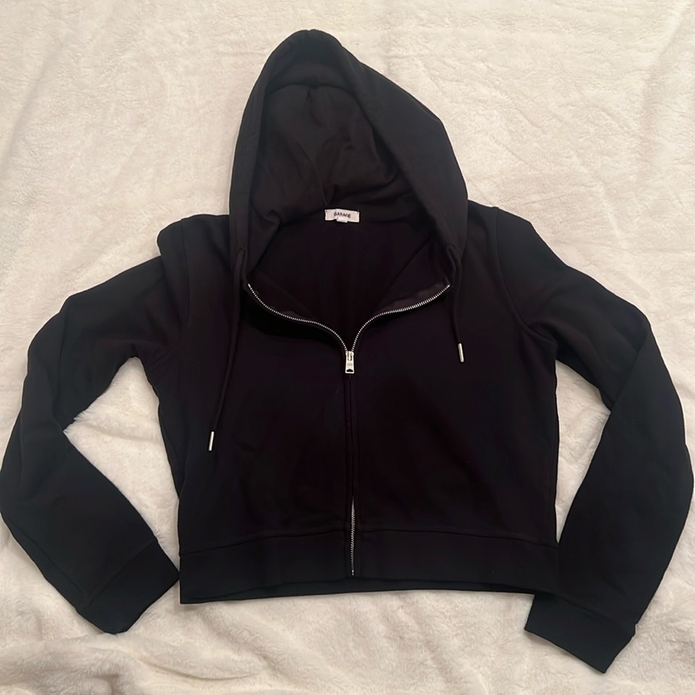 Garage cropped black zip up hoodie.
